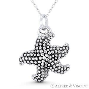 Starfish Ocean Sealife Charm Pendant in Oxidized .925 Sterling Silver